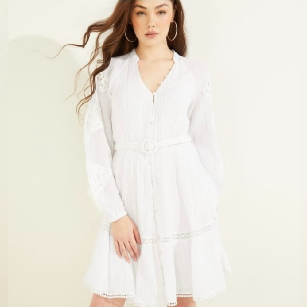 NWT Guess Eco Arita Dress Boho Gauzy Dress all white